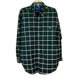 Vintage Towncraft Green Plaid Wrinkle-Free Button Down Shirt Men’s L Classic